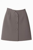 Oval Kapamalı Gri Mini Krep Etek - 1