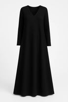 V-yakalı & Astarlı Oversize Maxi Krep Şık Abaya Elbise - 1
