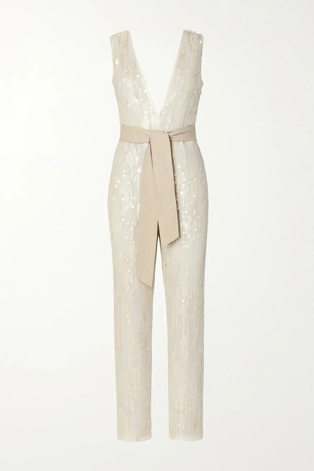 V-yakalı & Şifon Üzeri Payetli Özel Tasarım Şık Tulum - 1