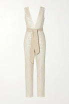 V-yakalı & Şifon Üzeri Payetli Özel Tasarım Şık Tulum - 1