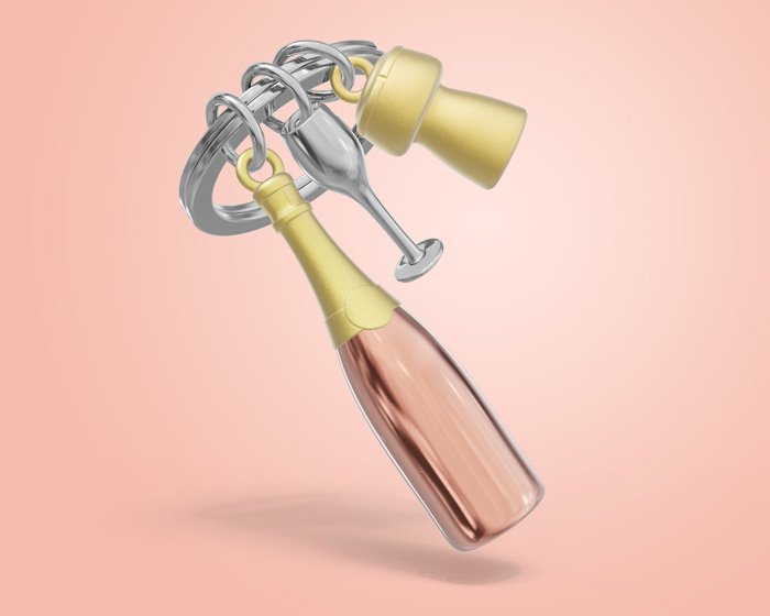 Metalmorphose-şampanya Kadeh Anahtarlık Rose-Anahtarlık-3-Milagron.com