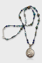 Mey Atelier-Fairytale - Aquamarin Lapis Kyanit Antika Gümüş Kaplama Roma Parası Unisex Kolye-Kolye-2-Milagron.com