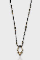 Mey Atelier-Mr. Deer – Antika Bronz Geyik Figürlü Onyx Smoke Quartz Tiger Eye Unisex Kolye-Kolye-1-Milagron.com