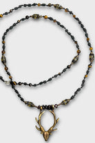 Mey Atelier-Mr. Deer – Antika Bronz Geyik Figürlü Onyx Smoke Quartz Tiger Eye Unisex Kolye-Kolye-3-Milagron.com