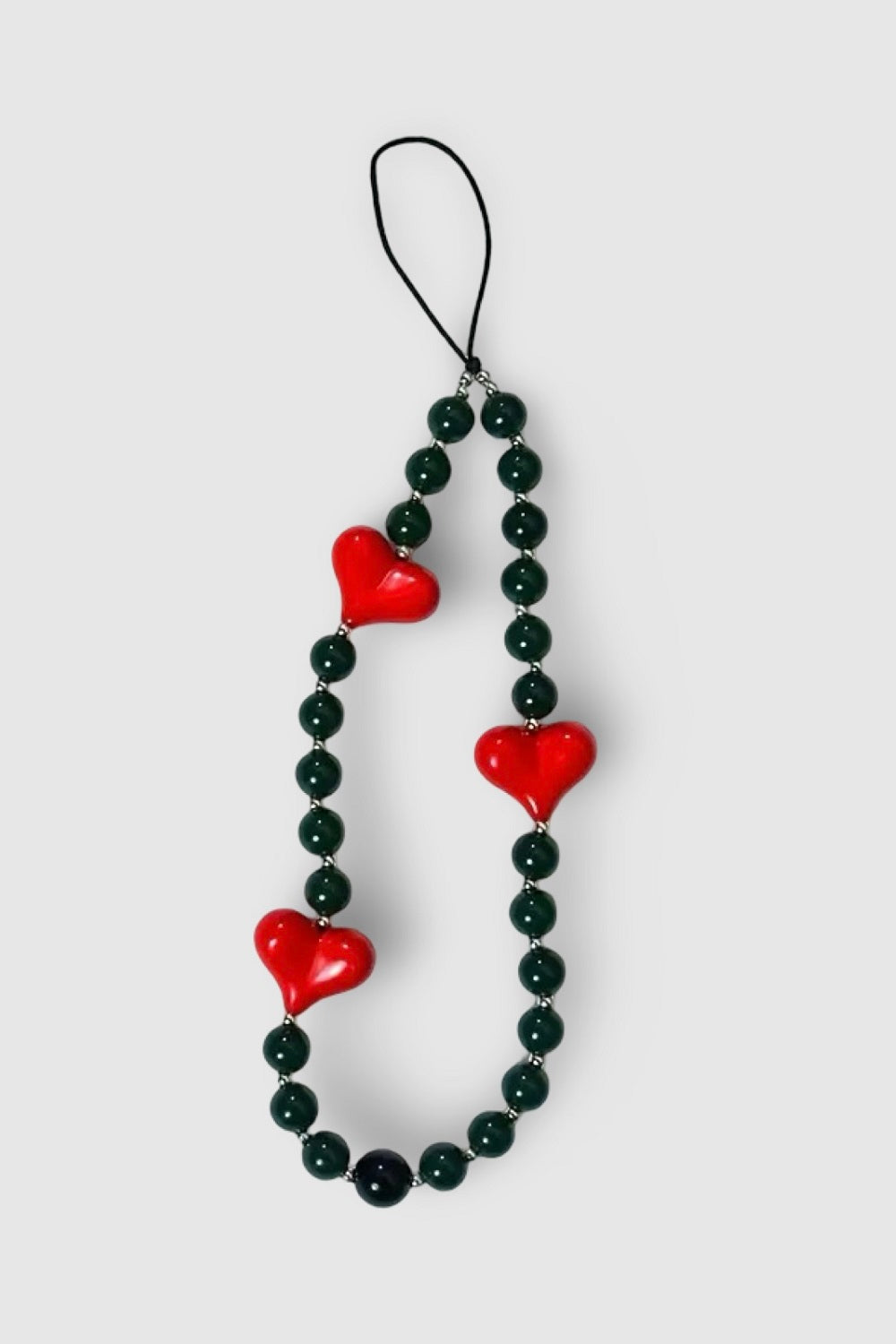 Koyu Yeşil Bead Heart Kalpli Telefon Charmı - 0