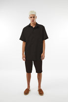 Midground-Kısa Kollu Asitmetrik Keten Gömlek-Gömlek-1-Milagron.com