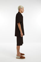 Midground-Kısa Kollu Asitmetrik Keten Gömlek-Gömlek-2-Milagron.com