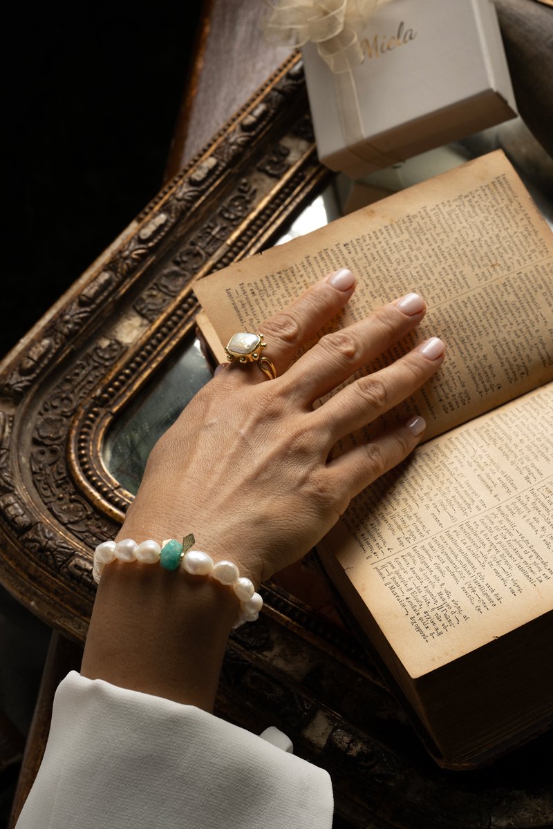 Miela-Miela Kare Gold İnci Yüzük-Yüzük-4-Milagron.com