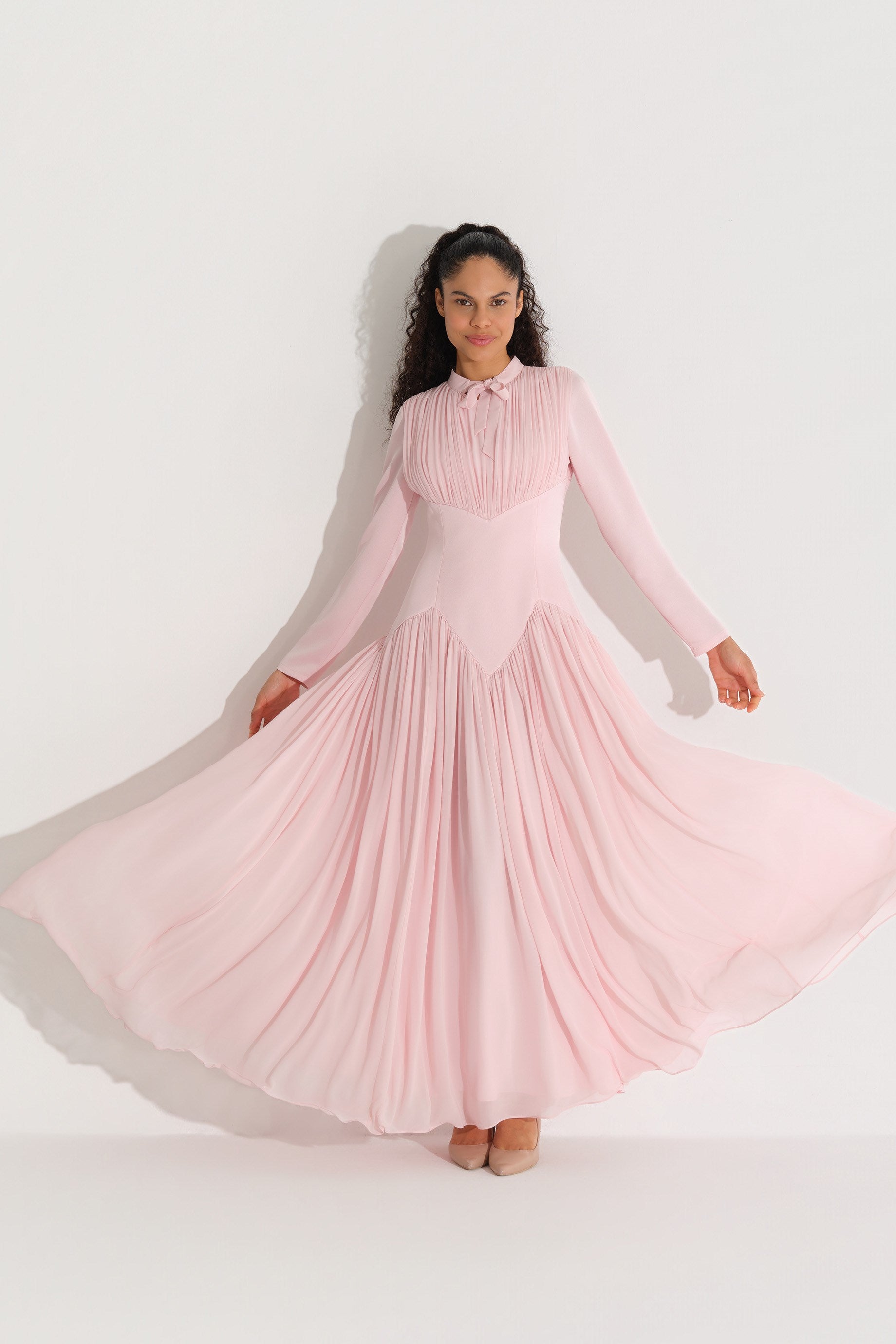 Bel Formu Korse Görünümlü Krep ElbiSe Pembe