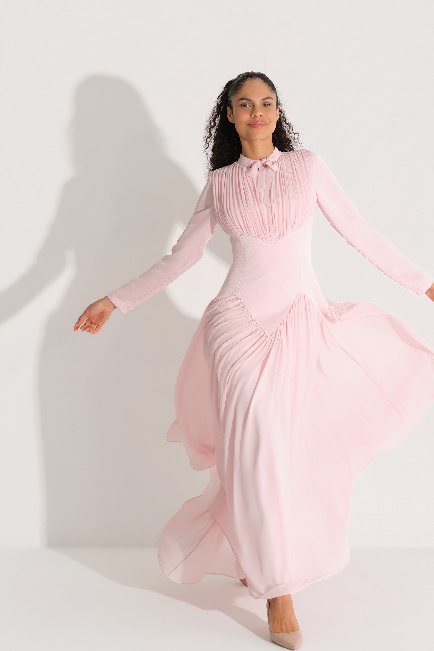 Bel Formu Korse Görünümlü Krep ElbiSe Pembe