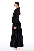 Miha-Eteği̇ Kat Kat Büzgülü Uzun Elbi̇se Siyah-Elbise-2-Milagron.com