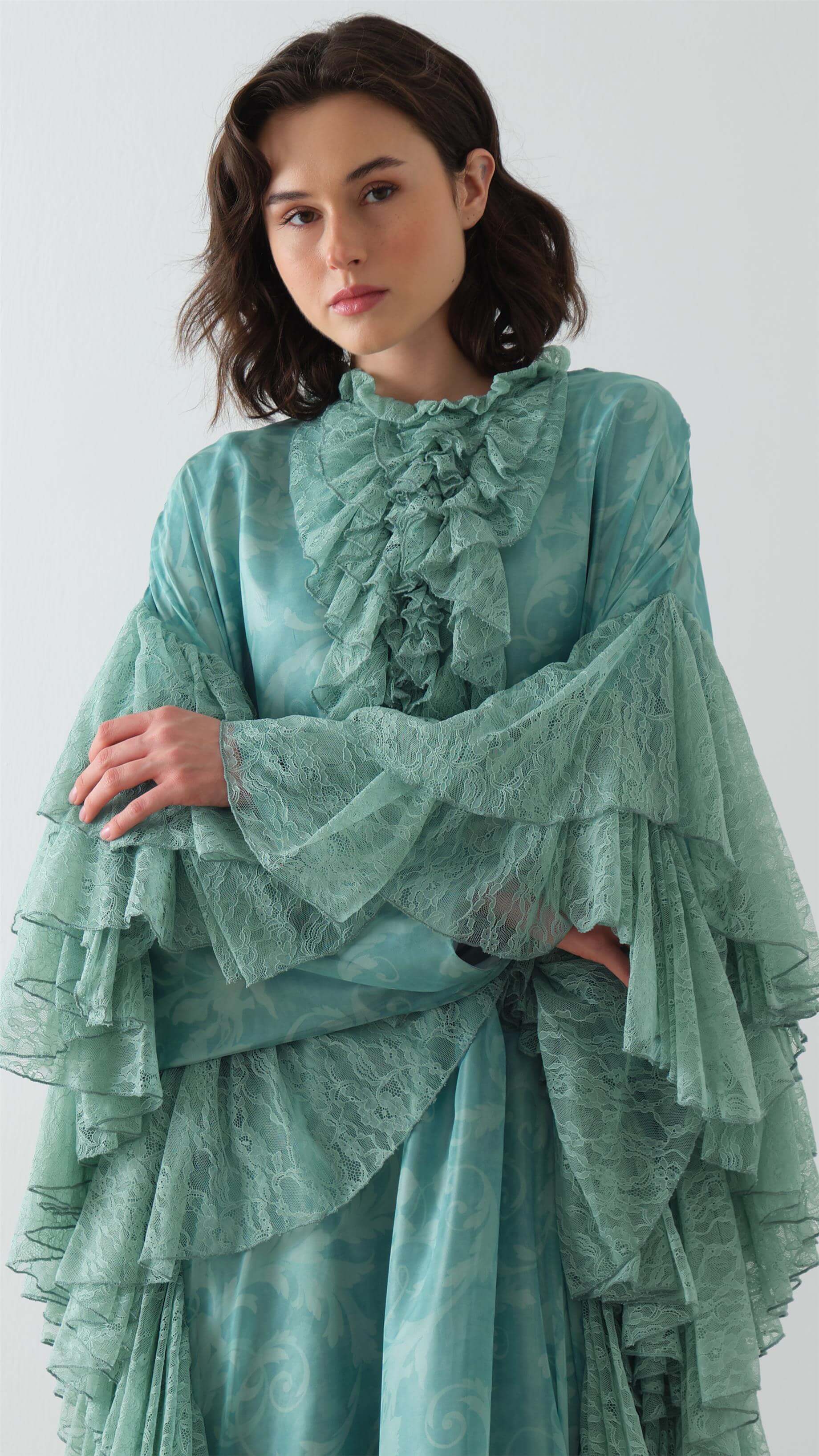 Miha-Kollari Dantel Firfirli Kaftan Elbi̇se Mint-2-Milagron.com