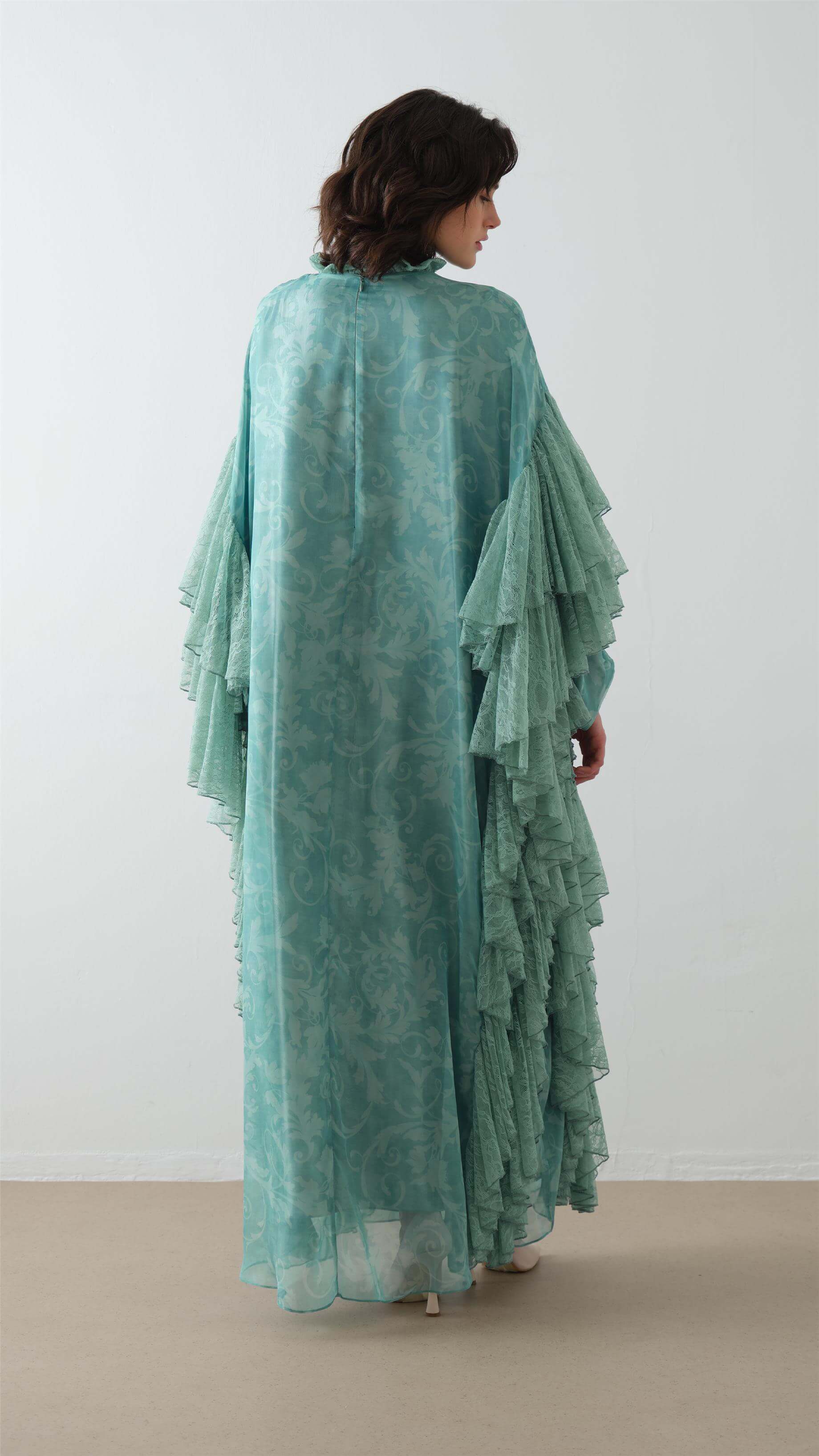 Miha-Kollari Dantel Firfirli Kaftan Elbi̇se Mint-5-Milagron.com