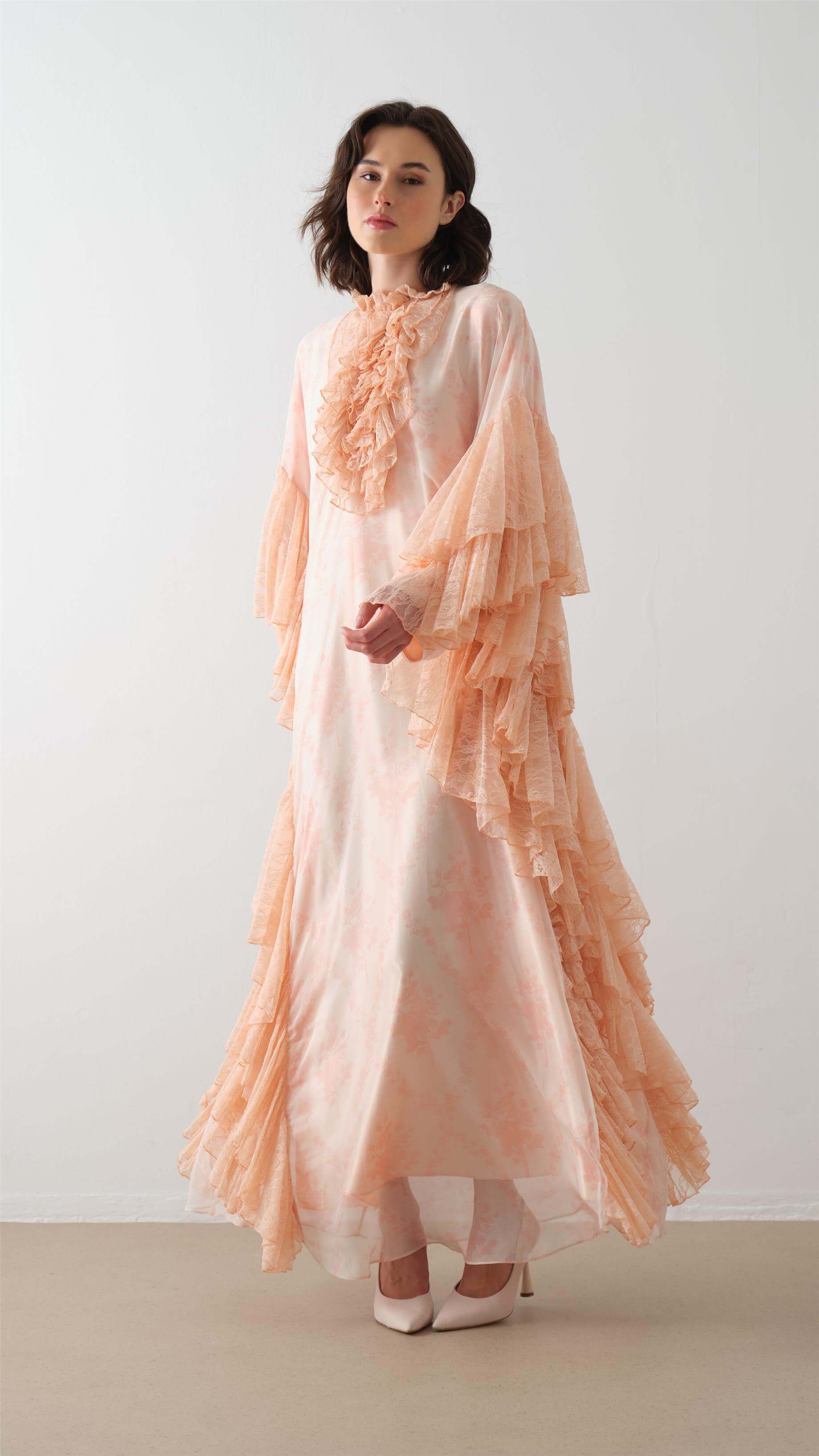 Miha-Kollari Dantel Firfirli Kaftan Elbi̇se Mint-8-Milagron.com