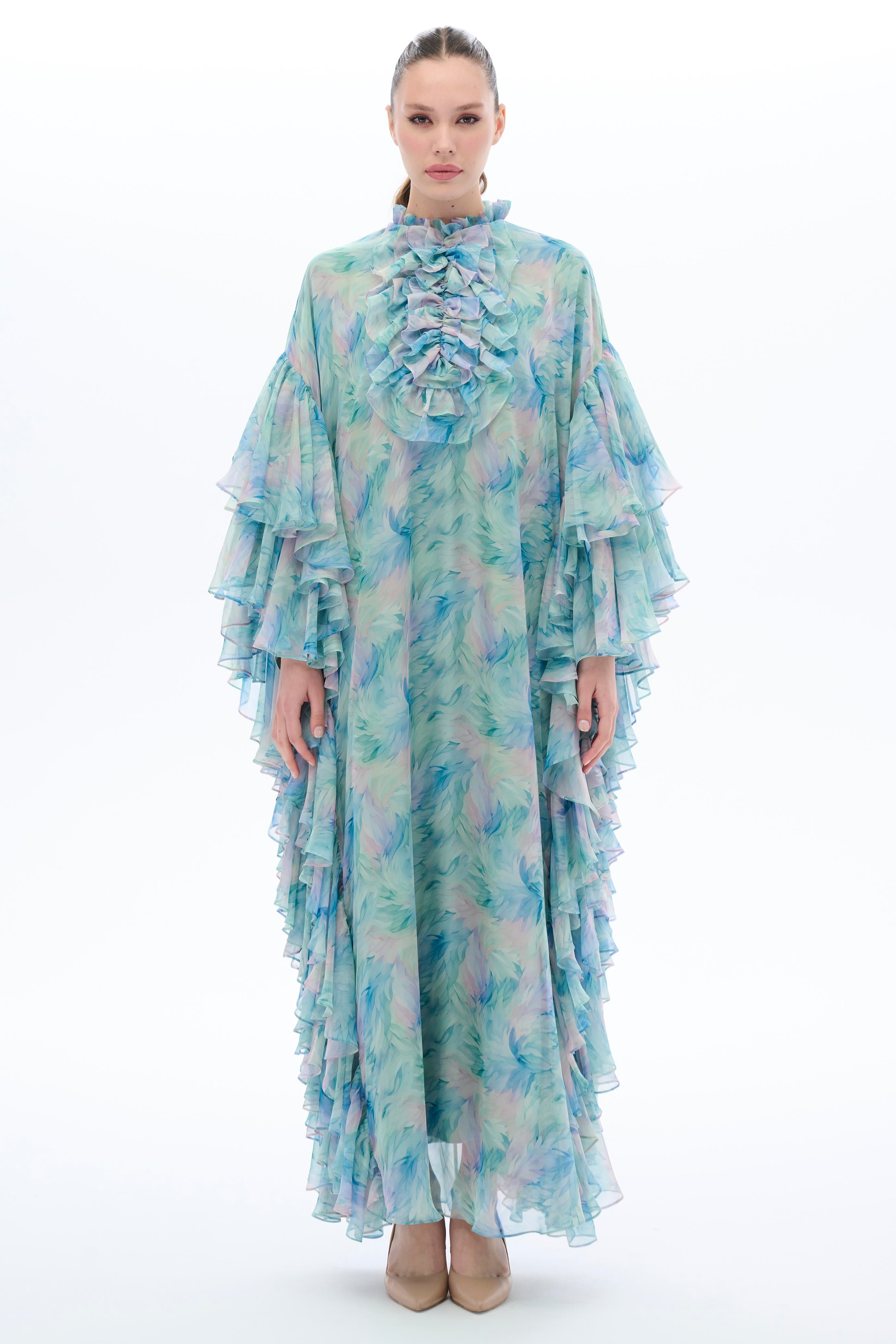 Kollari Firfir Detayli Kaftan ElbiSe Mint