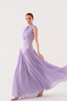 Bel Formu Korse İŞlemeli ŞiFon Krep ElbiSe Lila