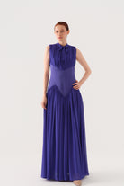 Bel Formu Korse İŞlemeli ŞiFon Krep ElbiSe Mor