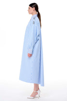 Miha-Taş İşlemeli̇ Çi̇zgi̇li̇ Popli̇n Elbi̇se-Elbise-3-Milagron.com