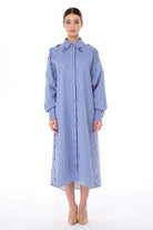 Miha-Taş İşlemeli̇ Çi̇zgi̇li̇ Popli̇n Elbi̇se-Elbise-5-Milagron.com