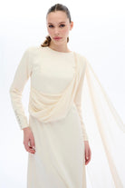 Miha-Tek Omuzu Peleri̇nli̇ Elbi̇se Ekru-2-Milagron.com
