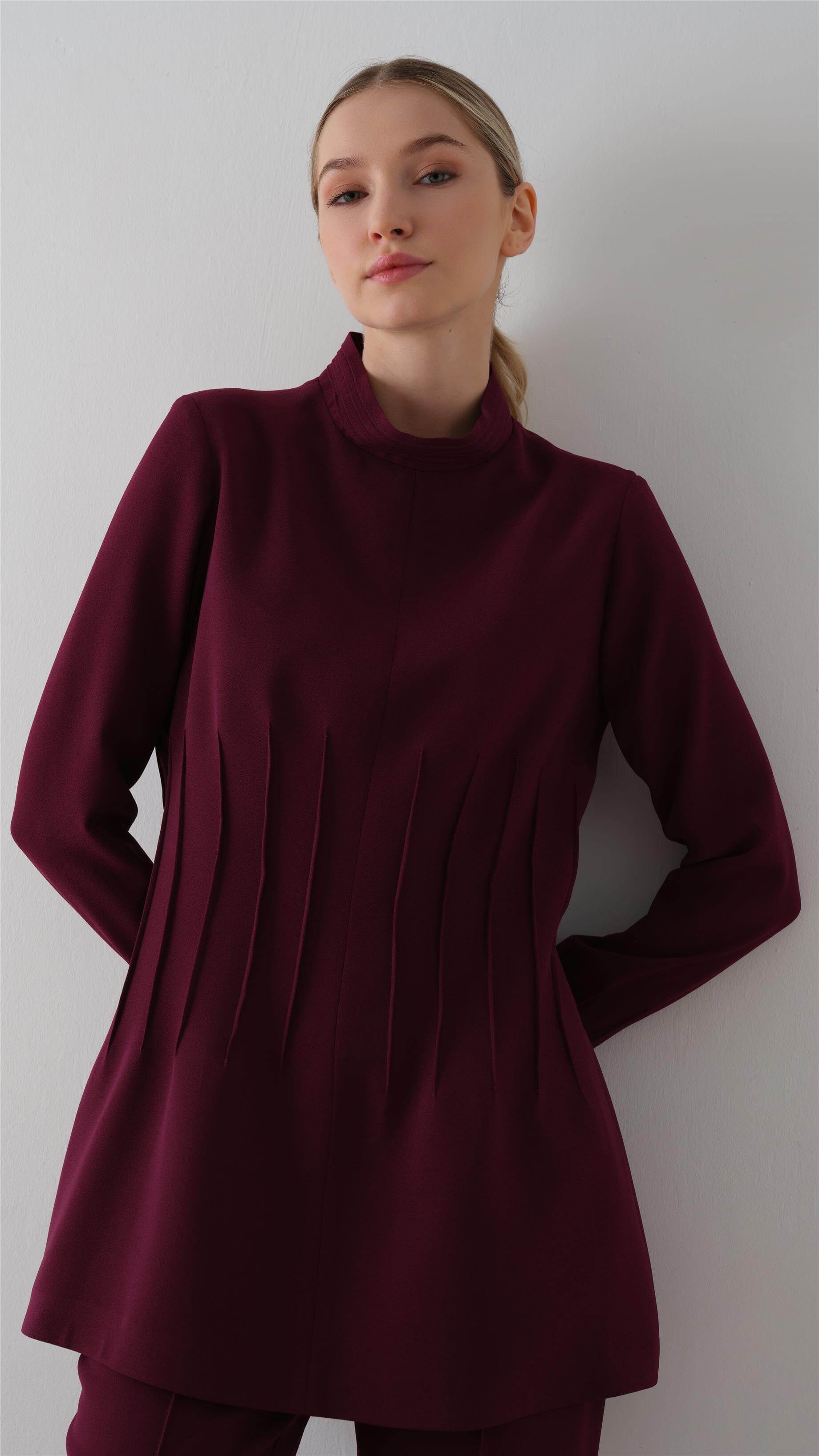 Miha-Üst Bedeni̇ Nervürlü Krep Takip Mürdüm-4-Milagron.com