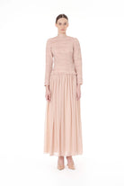 Miha-Üstü Pli̇seli̇ Beli̇ Fırfır Büzgülü Elbi̇se-Elbise-1-Milagron.com