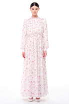 Miha-Yakası Büzgü Detaylı Çi̇çek Desenli̇ Elbi̇se-Elbise-1-Milagron.com