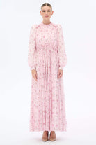 Miha-Yakası Büzgü Detaylı Çi̇çek Desenli̇ Elbi̇se-Elbise-11-Milagron.com