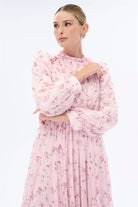 Miha-Yakası Büzgü Detaylı Çi̇çek Desenli̇ Elbi̇se-Elbise-14-Milagron.com