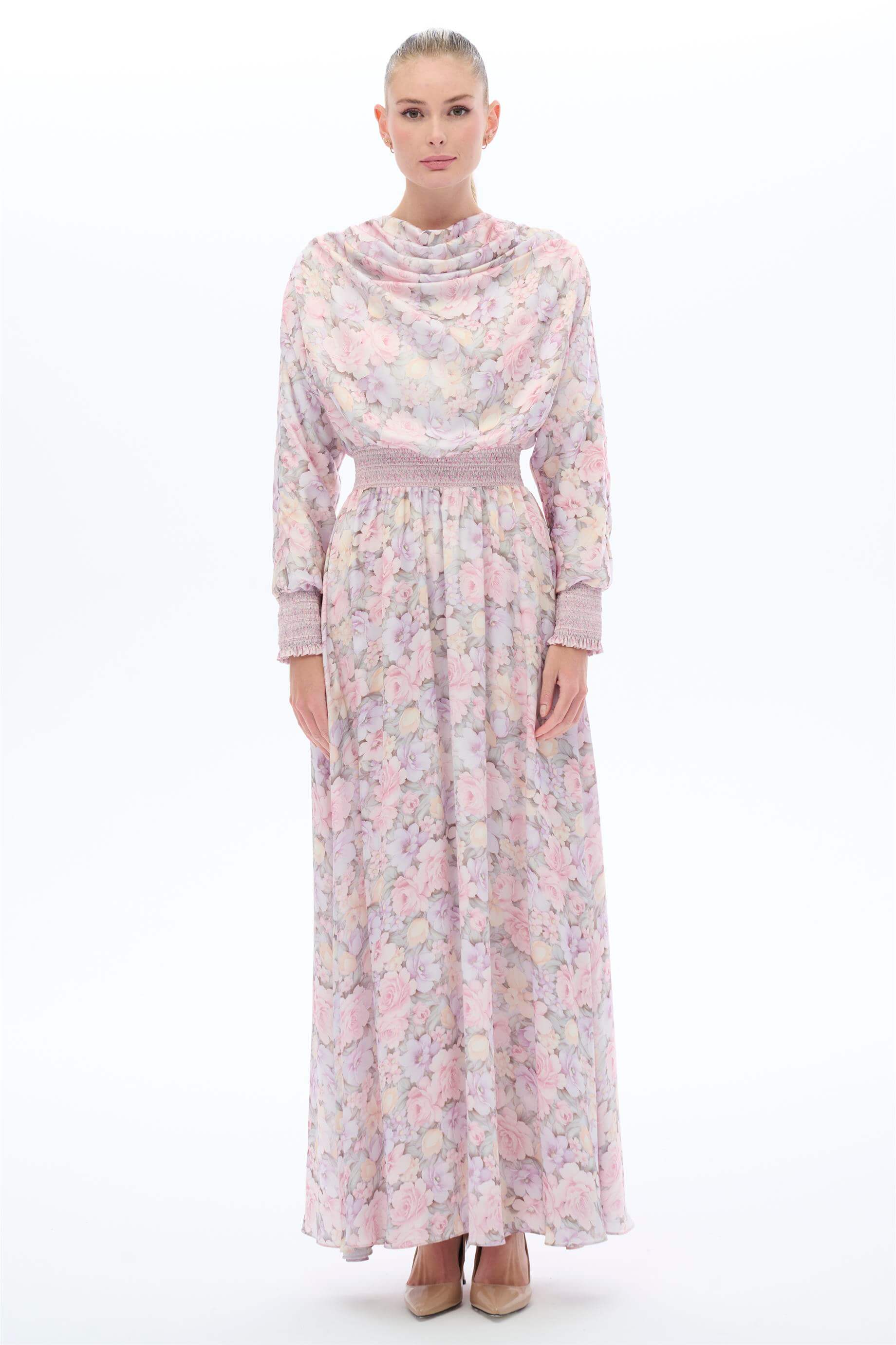 Miha-Yakasi Dökümlü Elbi̇se Pembe-1-Milagron.com