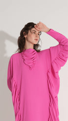 Yanlari Büzgülü Kaftan ElbiSe Fuşya