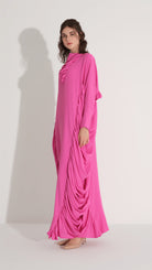 Yanlari Büzgülü Kaftan ElbiSe Fuşya