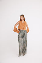 Mirimalist-Ekose Pilise Maxi Pantolon-Kumaş Pantolon-4-Milagron.com