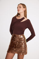 Mirimalist-Sepia Sequin Mini Skirt-Etek-2-Milagron.com
