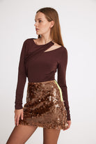 Mirimalist-Sepia Sequin Mini Skirt-Etek-3-Milagron.com