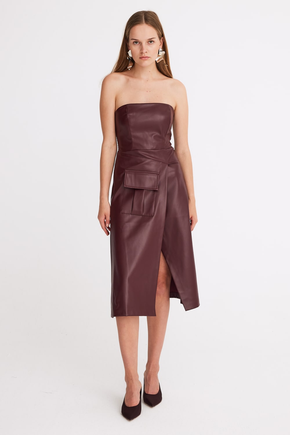 Mirimalist-Seville Bordo Deri Elbise-Elbise-1-Milagron.com