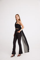 Mirimalist-Siyah Şifon Drape Büstiyer-Top-1-Milagron.com