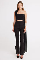 Mirimalist-Siyah Şifon Drape Büstiyer-Top-2-Milagron.com