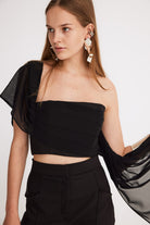 Mirimalist-Siyah Şifon Drape Büstiyer-Top-4-Milagron.com