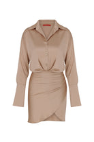 Misole-Asymmetrical Satin Shirt Dress-Dresses-3-Milagron.com