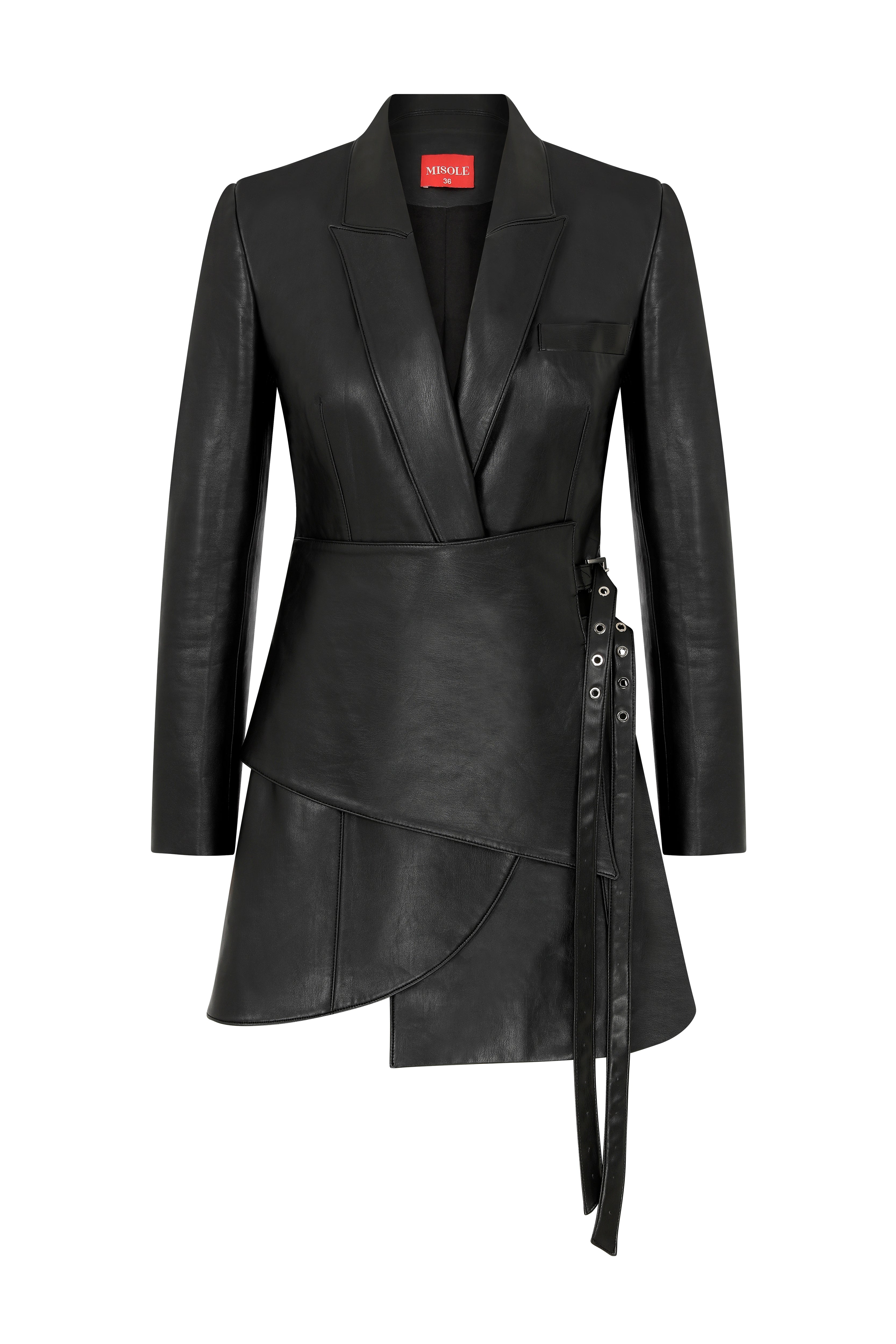 Misole-Black Leather Blazer Dress-Dress-3-Milagron.com