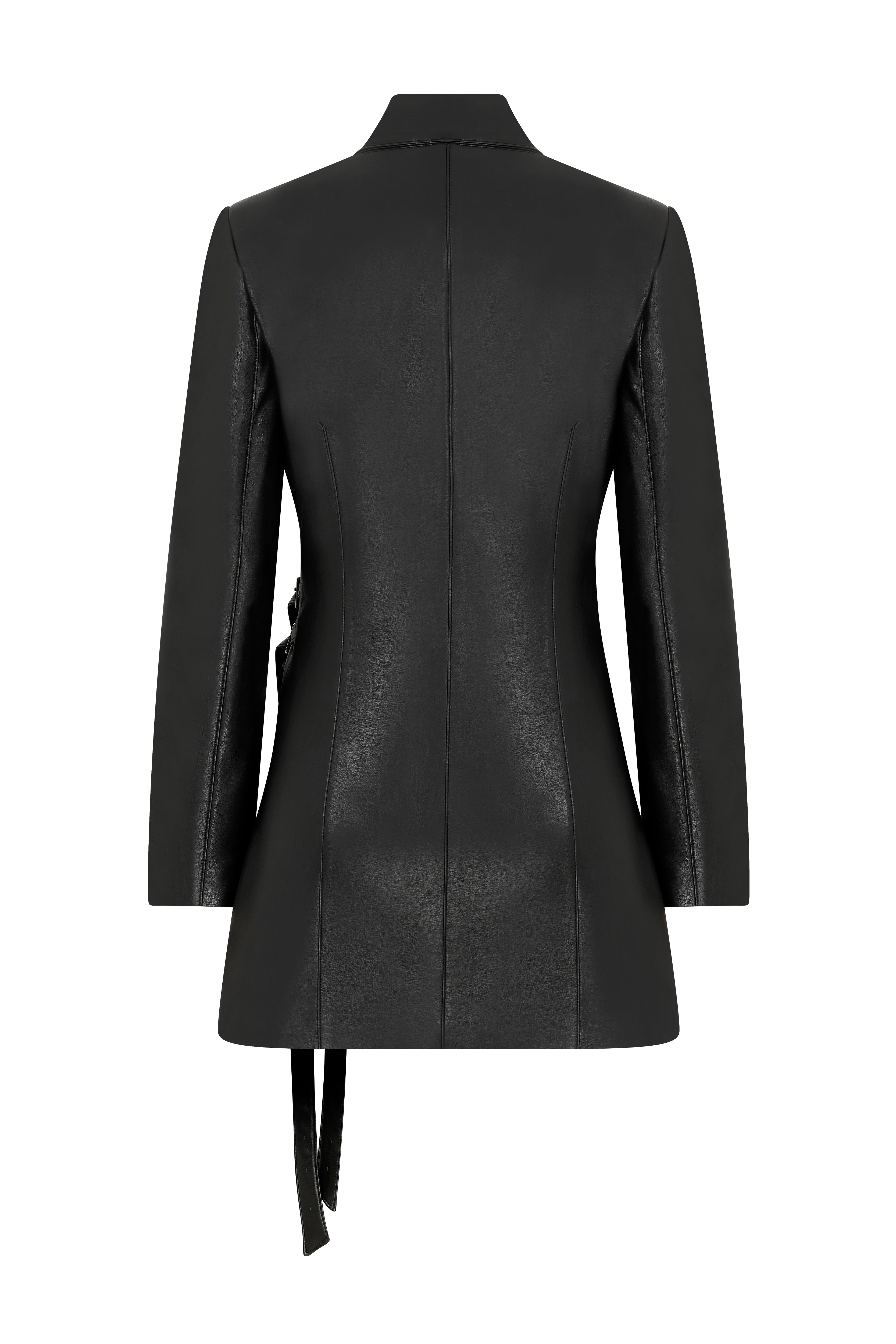 Misole-Black Leather Blazer Dress-Dress-4-Milagron.com