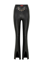 Flared Fitted Black Vegan Leather Pants - 2
