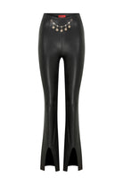 Misole-Flared Fitted Black Vegan Leather Pants-Pantolon-3-Milagron.com