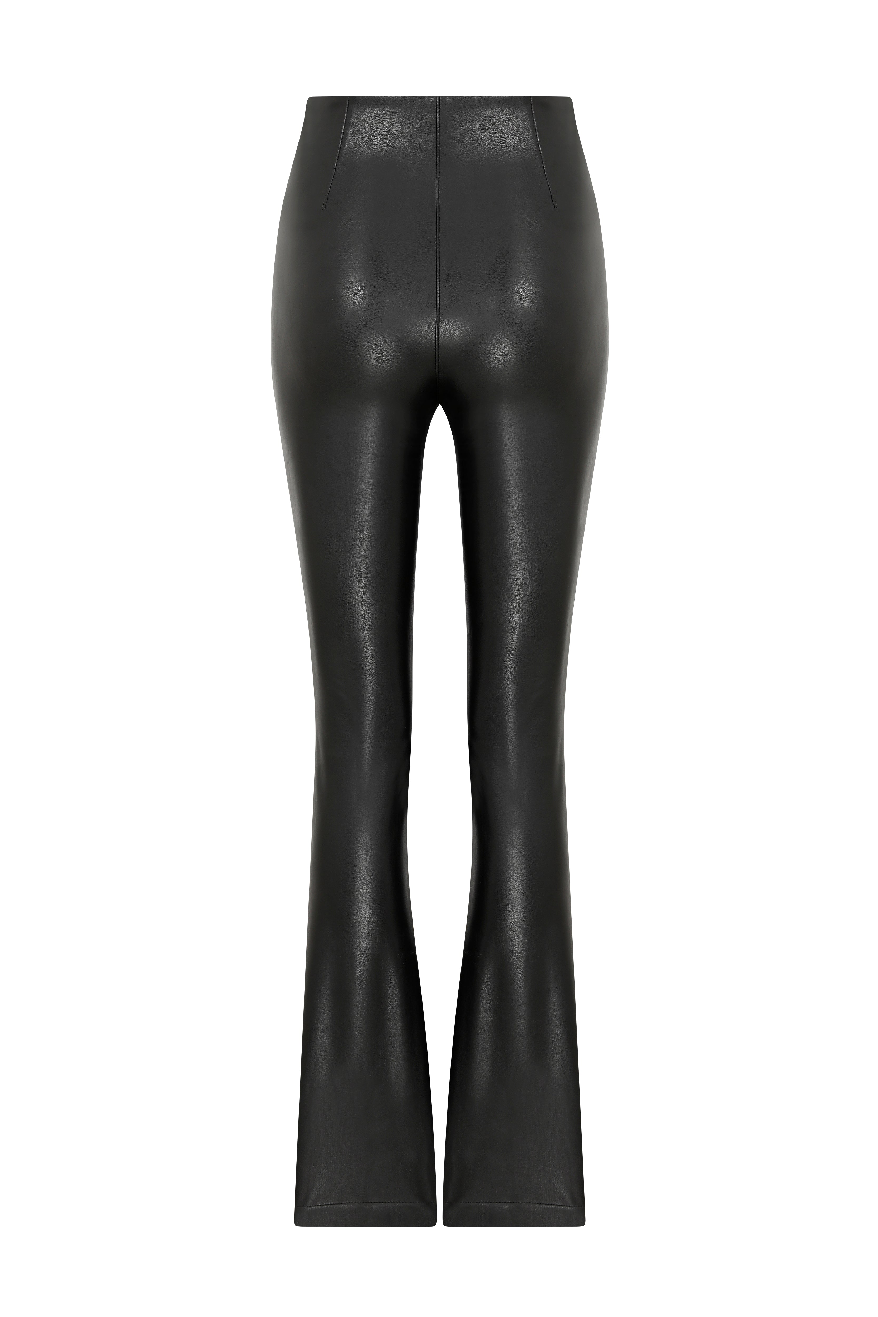 Misole-Flared Fitted Black Vegan Leather Pants-Pantolon-4-Milagron.com
