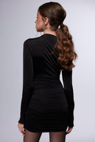 Misole-La Danse Noire Asimetrik Omuz Detaylı Drapeli Mini Elbise-Dress-2-Milagron.com