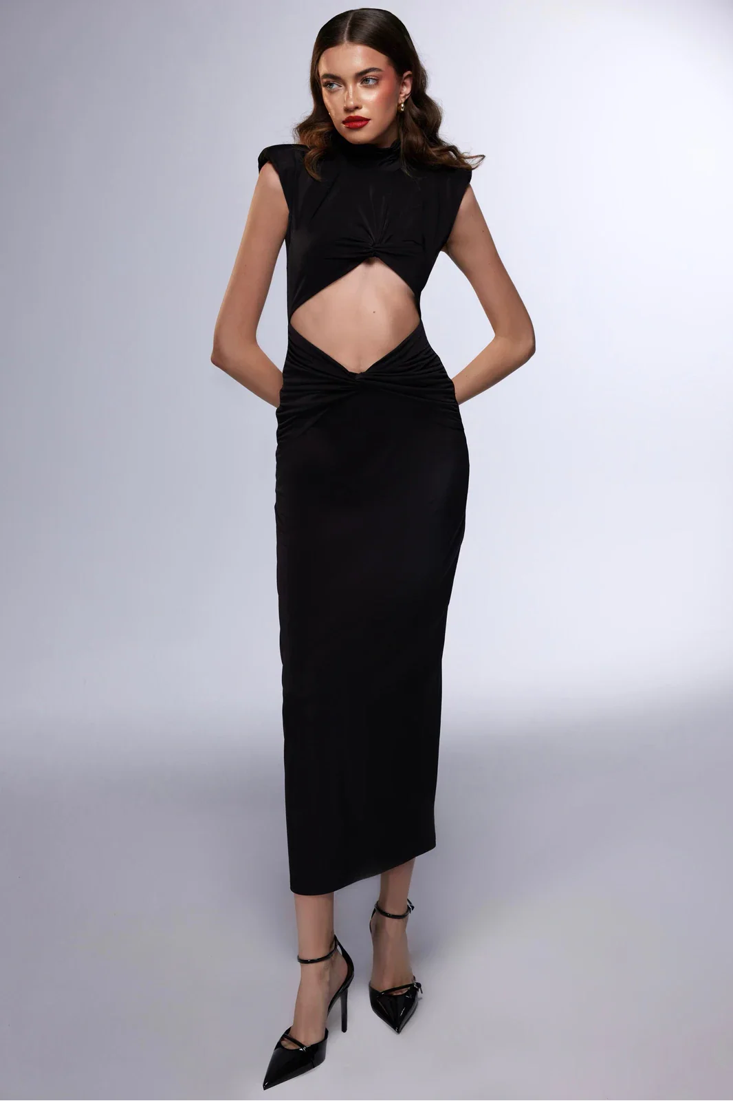 Misole-La Diva Noire Kesik Detaylı Uzun Elbise-Dress-3-Milagron.com