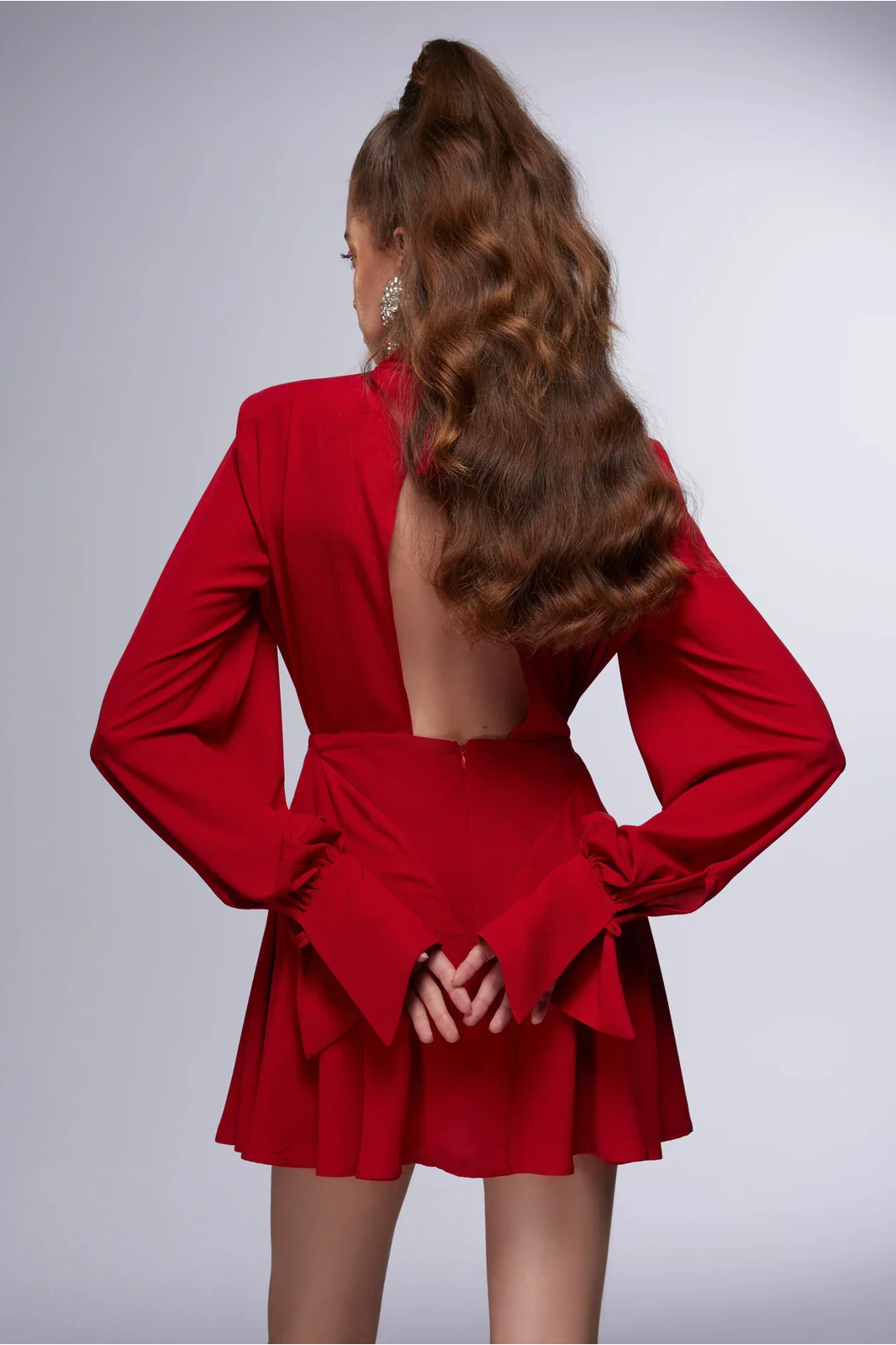 Misole-La Rouge Etoile Fırfır Detaylı Kırmızı Mini Elbise-Dress-3-Milagron.com