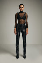 Misole-Laced Vegan Leather Pants-1-Milagron.com