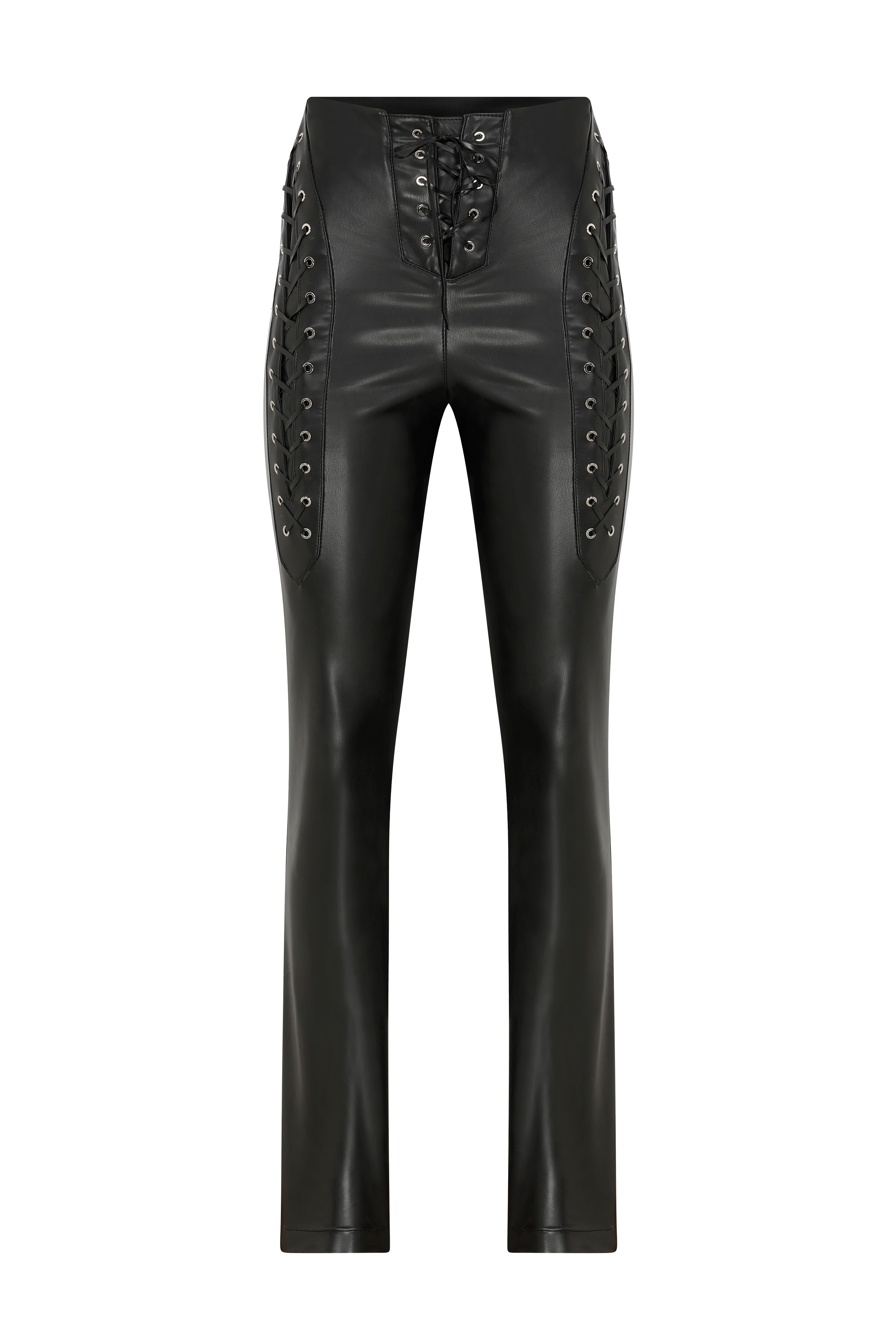 Misole-Laced Vegan Leather Pants-3-Milagron.com